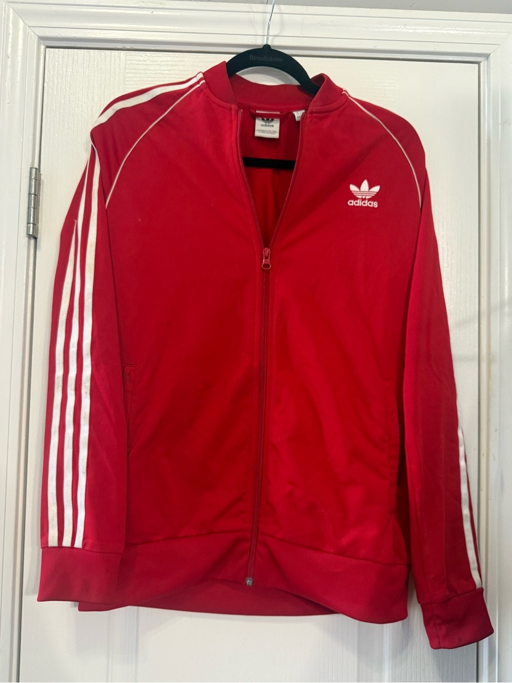 adidas Red Track Jacket with White Three-Stripes